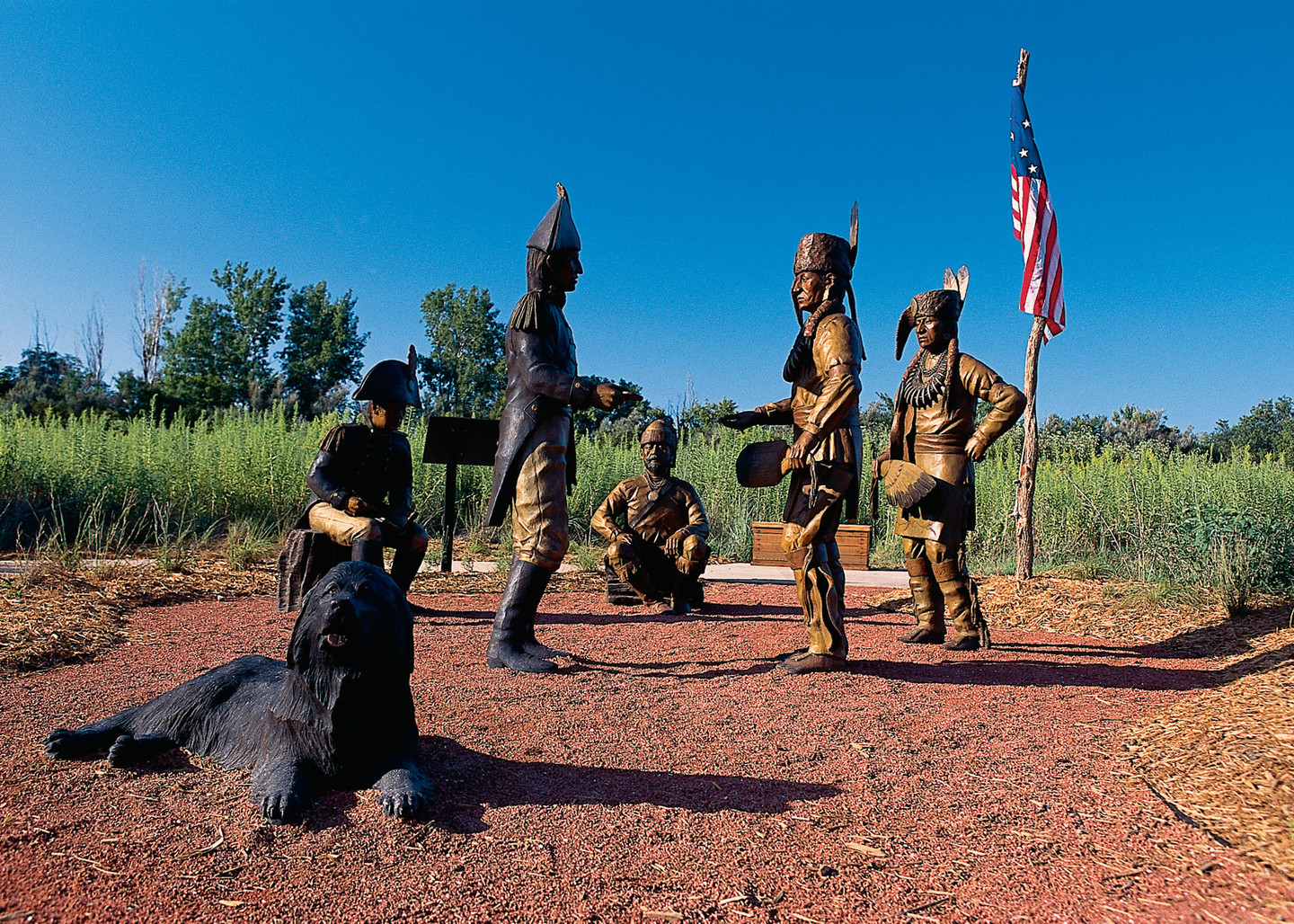 Statues at Fort Atkinson State Historical Park of Lewis & Clark's "First Council" with the Oto and Missouria Tribes.