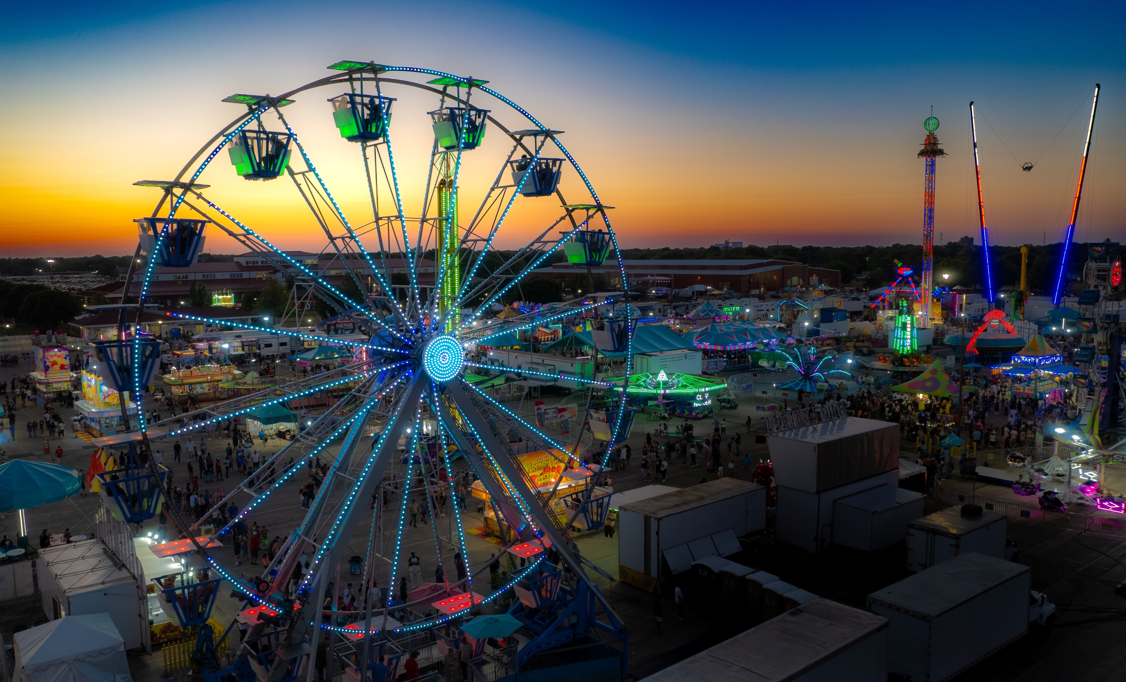 Ferris wheel and carnival rides at the Nebraska State Fair.