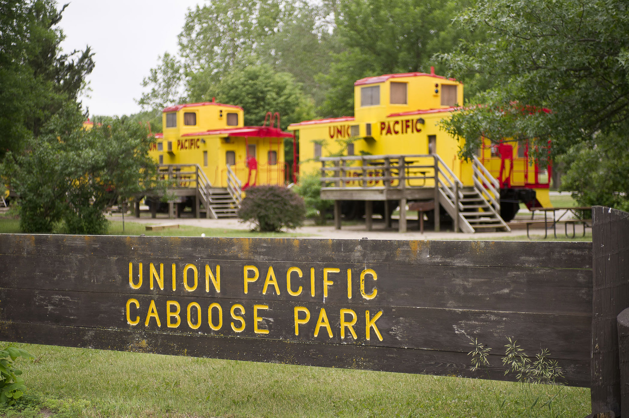 Union Pacific caboose cabins at Two Rivers State Recreation Area. | Rick Neibel / Nebraska Tourism