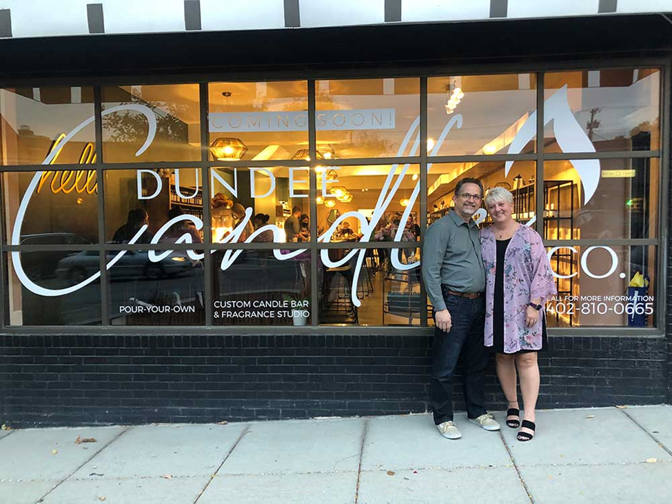 husband and wife owners of dundee candle co.