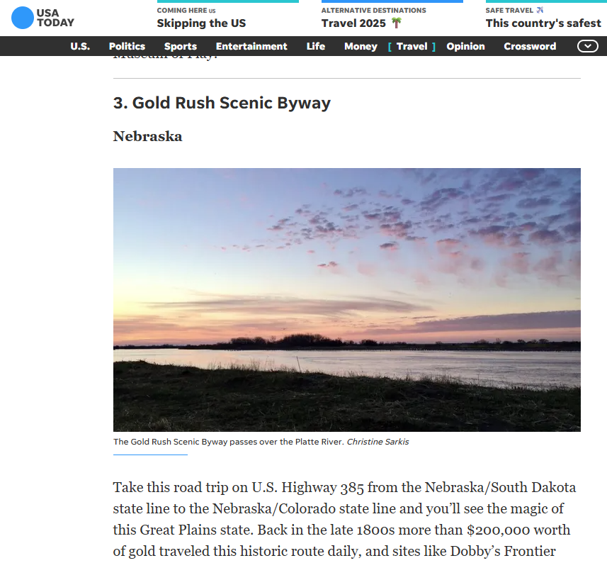 USA Today article Gold rush scenic byway