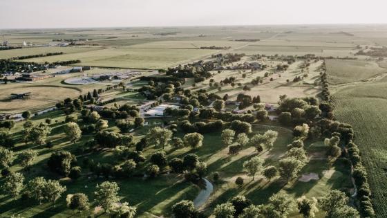 Drone shot of the Holdrege golf club at sunset