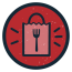 Eat, Shop, Repeat Icon: red shopping bag with fork
