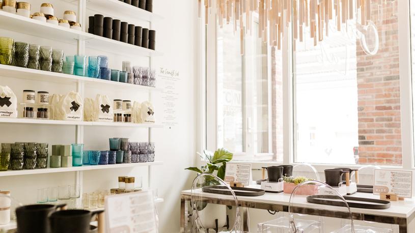 Candles and other goods inside Wax Buffalo.
